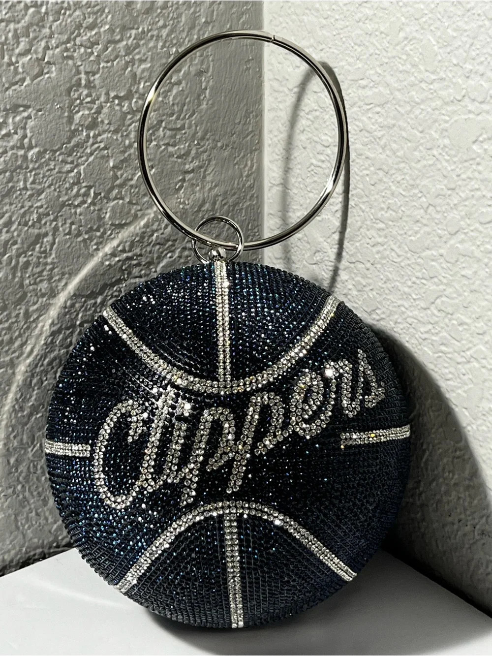 NBA LA Clippers Rhinestone Basketball Round Clutch Purse Evening Bag Blue Silver